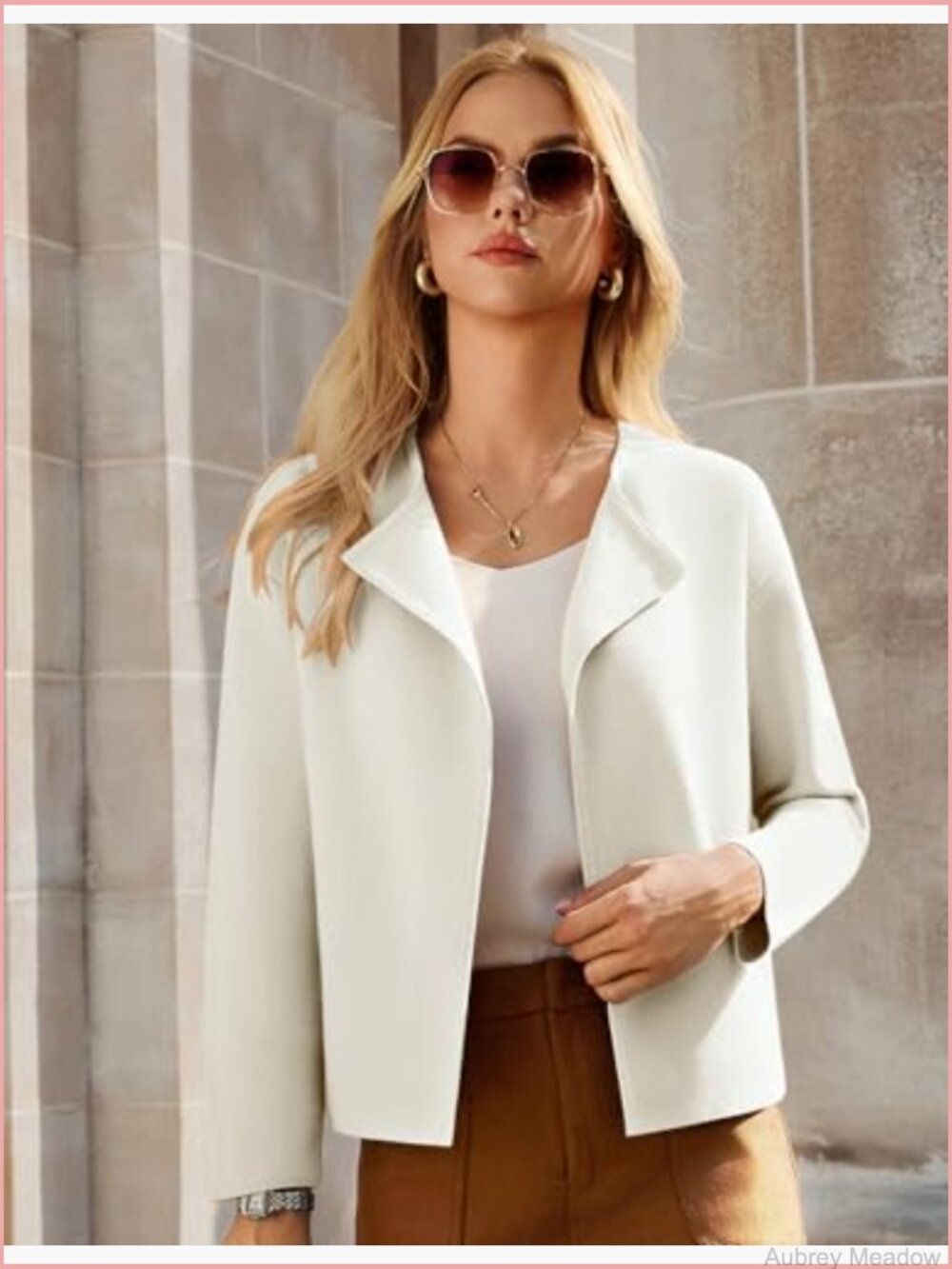 Cropped Knit Sweater Blazer Oversized Open Front Jacket Lapel Cardigan - Picture 2 of 7